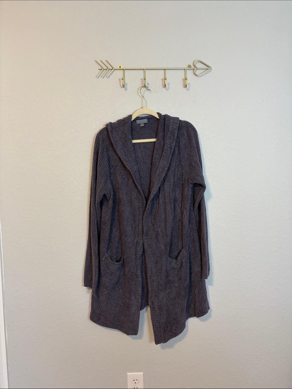 Barefoot Dreams CozyChic Lite Hooded Long Cardigan Plum Gray Size 1X